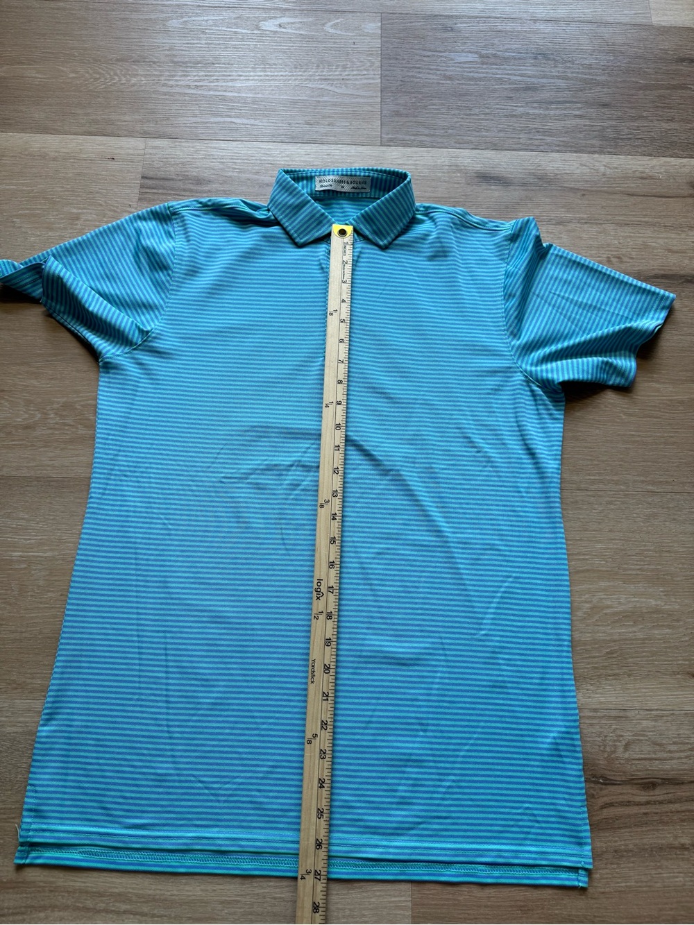 Men's Striped Teal Short-Sleeve Polo - Picture 5 of 9